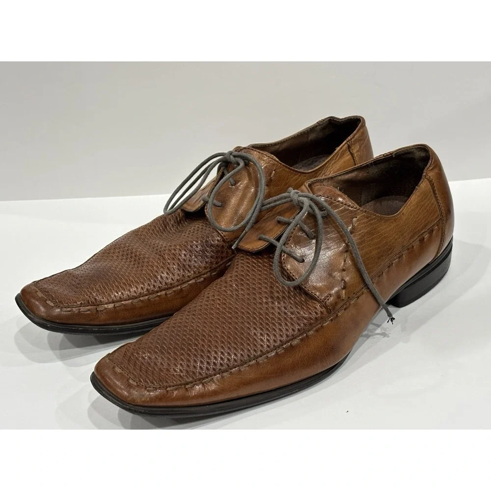 Fratelli Rossetti Men's 10M Brown Woven Leather Lace Up Dress Shoes 3001